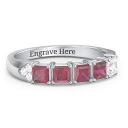 Classic 2-7 Princess Cut Ring with Accents in 925 Sterling Silver with Ruby and Diamond