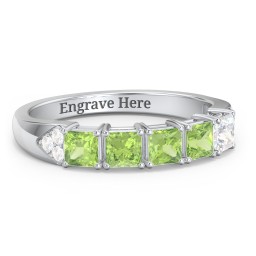 Classic 2-7 Princess Cut Ring with Accents in 925 Sterling Silver with Peridot and Diamond