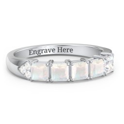 Classic 2-7 Princess Cut Ring with Accents in 925 Sterling Silver with Opal and Diamond