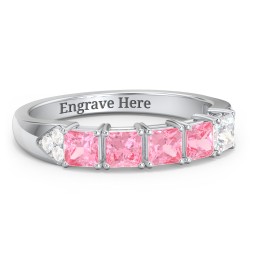 Classic 2-7 Princess Cut Ring with Accents in 925 Sterling Silver with Pink Tourmaline and Diamond