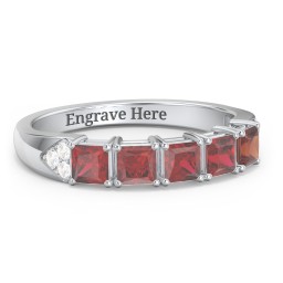 Classic 2-7 Princess Cut Ring with Accents in 925 Sterling Silver with Garnet