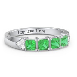 Classic 2-7 Princess Cut Ring with Accents in 925 Sterling Silver with Emerald, Cubic Zirconia, Ruby, and Pink Tourmaline