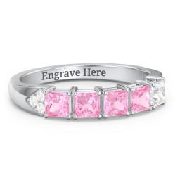Classic 2-7 Princess Cut Ring with Accents in 925 Sterling Silver with Pink Tourmaline and Diamond