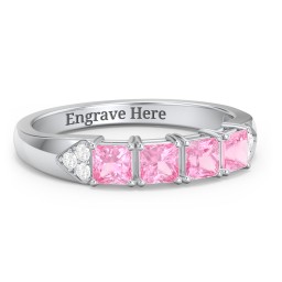 Classic 2-7 Princess Cut Ring with Accents in 925 Sterling Silver with Pink Tourmaline, Cubic Zirconia, and Ruby