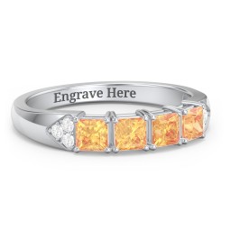 Classic 2-7 Princess Cut Ring with Accents in 925 Sterling Silver with Citrine, Cubic Zirconia, Ruby, and Pink Tourmaline