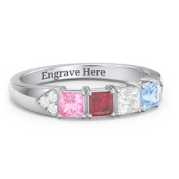 Classic 2-7 Princess Cut Ring with Accents in 925 Sterling Silver with Pink Tourmaline, Ruby, Cubic Zirconia, and Blue Topaz