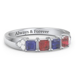 Classic 2-7 Princess Cut Ring with Accents in 925 Sterling Silver with Blue Sapphire, Garnet, Cubic Zirconia, Ruby, and Pink Tourmaline