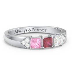 Classic 2-7 Princess Cut Ring with Accents in 925 Sterling Silver with Pink Tourmaline, Ruby, Cubic Zirconia, and Blue Topaz