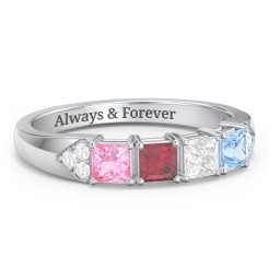 Classic 2-7 Princess Cut Ring with Accents in 925 Sterling Silver with Pink Tourmaline, Ruby, Cubic Zirconia, and Blue Topaz