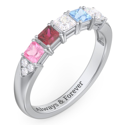 Classic 2-7 Princess Cut Ring with Accents – Sterling Silver with Pink Tourmaline, Ruby, Cubic Zirconia, and Blue Topaz