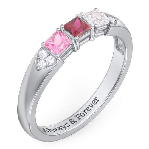 Classic 2-7 Princess Cut Ring with Accents – Sterling Silver with Pink Tourmaline, Ruby, and Cubic Zirconia