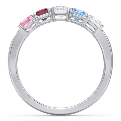 Classic 2-7 Princess Cut Ring with Accents – Sterling Silver with Pink Tourmaline, Ruby, Cubic Zirconia, and Blue Topaz