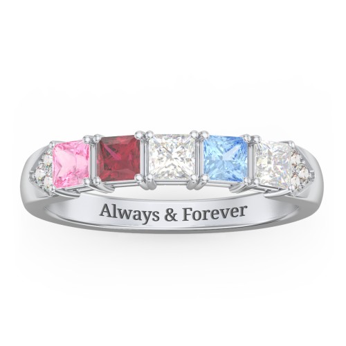 Classic 2-7 Princess Cut Ring with Accents – Sterling Silver with Pink Tourmaline, Ruby, Cubic Zirconia, and Blue Topaz