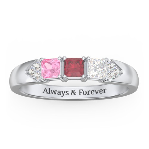 Classic 2-7 Princess Cut Ring with Accents – Sterling Silver with Pink Tourmaline, Ruby, and Cubic Zirconia