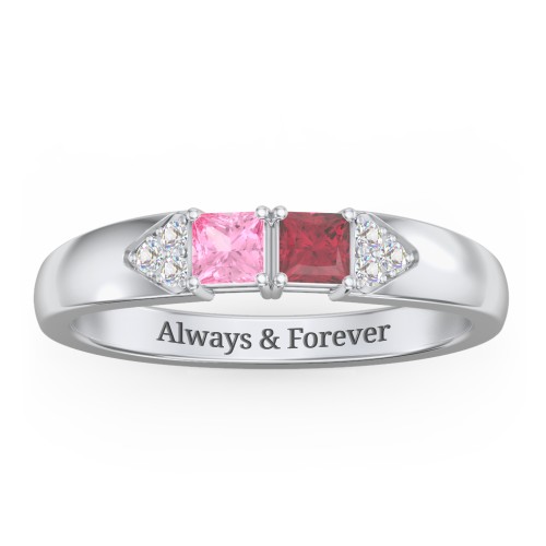 Classic 2-7 Princess Cut Ring with Accents – Sterling Silver with Pink Tourmaline, Ruby, and Cubic Zirconia