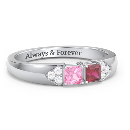 Classic 2-7 Princess Cut Ring with Accents – Sterling Silver with Pink Tourmaline, Ruby, and Cubic Zirconia
