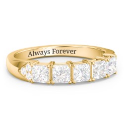 Classic 2-7 Princess Cut Ring with Accents in 10K Solid Yellow Gold with Cubic Zirconia