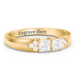 Classic 2-7 Princess Cut Ring with Accents in 10K Solid Yellow Gold with Cubic Zirconia
