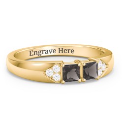 Classic 2-7 Princess Cut Ring with Accents in 10K Solid Yellow Gold with Smokey Quartz and Cubic Zirconia
