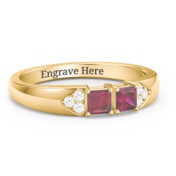 Classic 2-7 Princess Cut Ring with Accents in 10K Solid Yellow Gold with Ruby and Cubic Zirconia