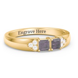 Classic 2-7 Princess Cut Ring with Accents in 10K Solid Yellow Gold with Alexandrite and Cubic Zirconia