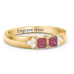 Classic 2-7 Princess Cut Ring with Accents in 10K Solid Yellow Gold with Ruby and Cubic Zirconia