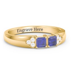 Classic 2-7 Princess Cut Ring with Accents in 10K Solid Yellow Gold with Blue Sapphire and Cubic Zirconia