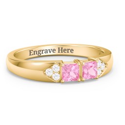 Classic 2-7 Princess Cut Ring with Accents in 10K Solid Yellow Gold with Pink Tourmaline and Cubic Zirconia