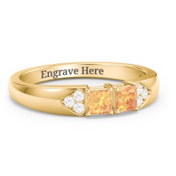 Classic 2-7 Princess Cut Ring with Accents in 10K Solid Yellow Gold with Citrine and Cubic Zirconia