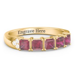 Classic 2-7 Princess Cut Ring with Accents in 10K Solid Yellow Gold with Ruby and Cubic Zirconia