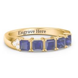 Classic 2-7 Princess Cut Ring with Accents in 10K Solid Yellow Gold with Blue Sapphire and Cubic Zirconia