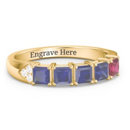 Classic 2-7 Princess Cut Ring with Accents in 10K Solid Yellow Gold with Blue Sapphire, Ruby, and Cubic Zirconia