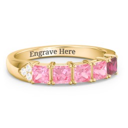 Classic 2-7 Princess Cut Ring with Accents in 10K Solid Yellow Gold with Pink Tourmaline, Ruby, and Cubic Zirconia