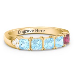 Classic 2-7 Princess Cut Ring with Accents in 10K Solid Yellow Gold with Blue Topaz, Ruby, and Cubic Zirconia
