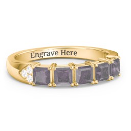 Classic 2-7 Princess Cut Ring with Accents in 10K Solid Yellow Gold with Alexandrite and Cubic Zirconia