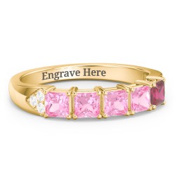 Classic 2-7 Princess Cut Ring with Accents in 10K Solid Yellow Gold with Pink Tourmaline, Ruby, and Cubic Zirconia