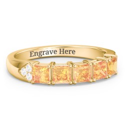 Classic 2-7 Princess Cut Ring with Accents in 10K Solid Yellow Gold with Citrine and Cubic Zirconia