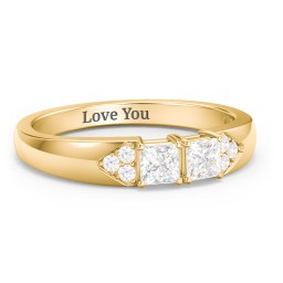 Classic 2-7 Princess Cut Ring with Accents in 10K Solid Yellow Gold with Diamond and Cubic Zirconia