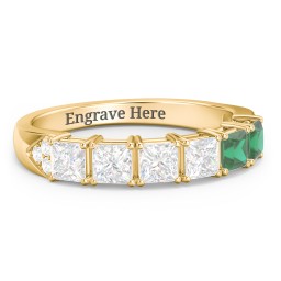 Classic 2-7 Princess Cut Ring with Accents in 10K Solid Yellow Gold with Cubic Zirconia and Emerald