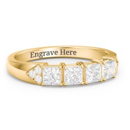 Classic 2-7 Princess Cut Ring with Accents in 10K Solid Yellow Gold with Cubic Zirconia