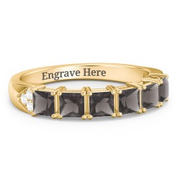 Classic 2-7 Princess Cut Ring with Accents in 10K Solid Yellow Gold with Smokey Quartz