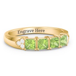 Classic 2-7 Princess Cut Ring with Accents in 10K Solid Yellow Gold with Peridot
