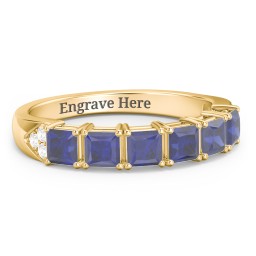 Classic 2-7 Princess Cut Ring with Accents in 10K Solid Yellow Gold with Blue Sapphire