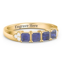 Classic 2-7 Princess Cut Ring with Accents in 10K Solid Yellow Gold with Blue Sapphire