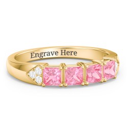 Classic 2-7 Princess Cut Ring with Accents in 10K Solid Yellow Gold with Pink Tourmaline