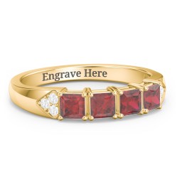 Classic 2-7 Princess Cut Ring with Accents in 10K Solid Yellow Gold with Garnet