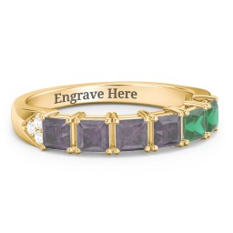 Classic 2-7 Princess Cut Ring with Accents in 10K Solid Yellow Gold with Alexandrite and Emerald