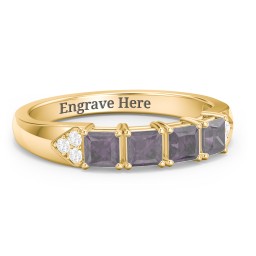 Classic 2-7 Princess Cut Ring with Accents in 10K Solid Yellow Gold with Alexandrite