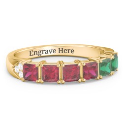 Classic 2-7 Princess Cut Ring with Accents in 10K Solid Yellow Gold with Ruby and Emerald