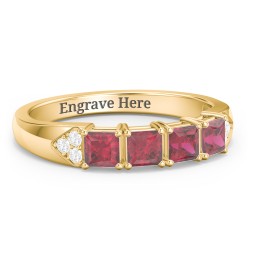 Classic 2-7 Princess Cut Ring with Accents in 10K Solid Yellow Gold with Ruby
